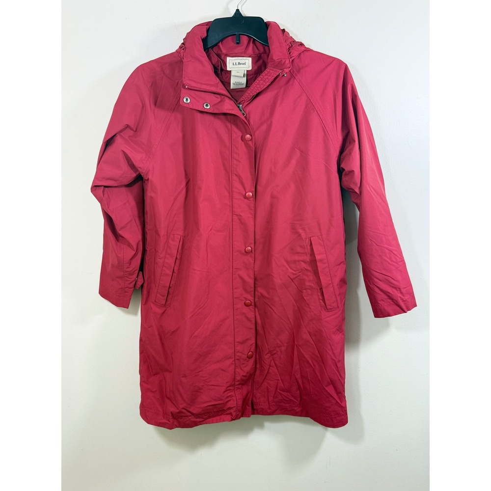 L.L.Bean Women's M Petite Pink Hooded Raincoat Wool-Lined Jacket Removable Hood